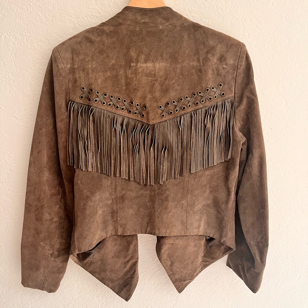 Taupe BB Dakota Leather Cow Girl Coat w/ Fringe